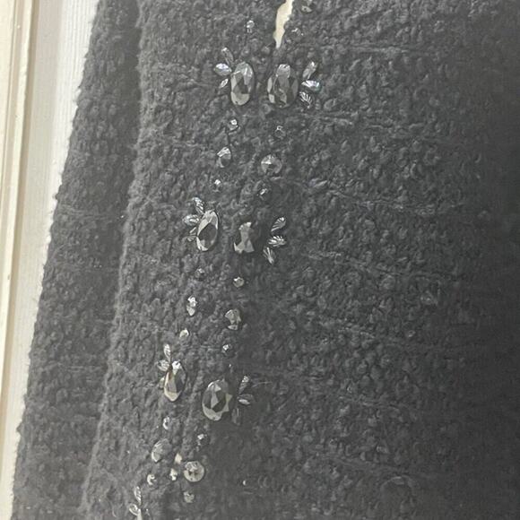 CHICOS TWEED SWEATER BLACK JEWELED Sz M FRINGED EMBELLISHMENT SOPHISTICATED - Picture 15 of 16